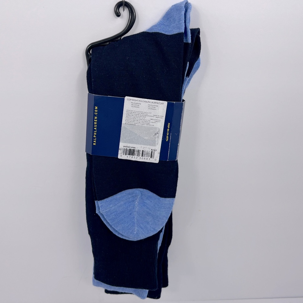 POLO RALPH LAUREN THREE PAIRS OF MENS SOCKS, TWO NAVY BLUE ONE LIGHT BLUE - Picture 3 of 8